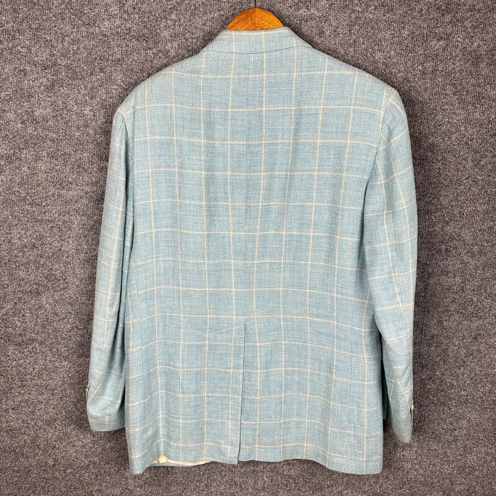 Ben Silver Charleston Mens 43R Silk Linen Wool Blue Plaid Sport Coat Canada - Picture 4 of 14